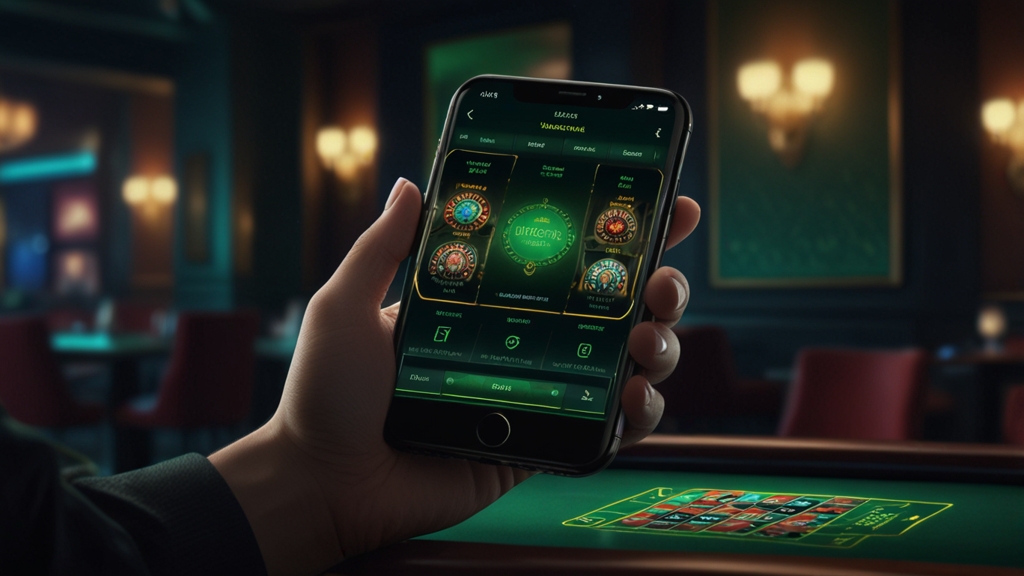 Smartphone mit Login in einer eleganten Casino-Atmosphäre