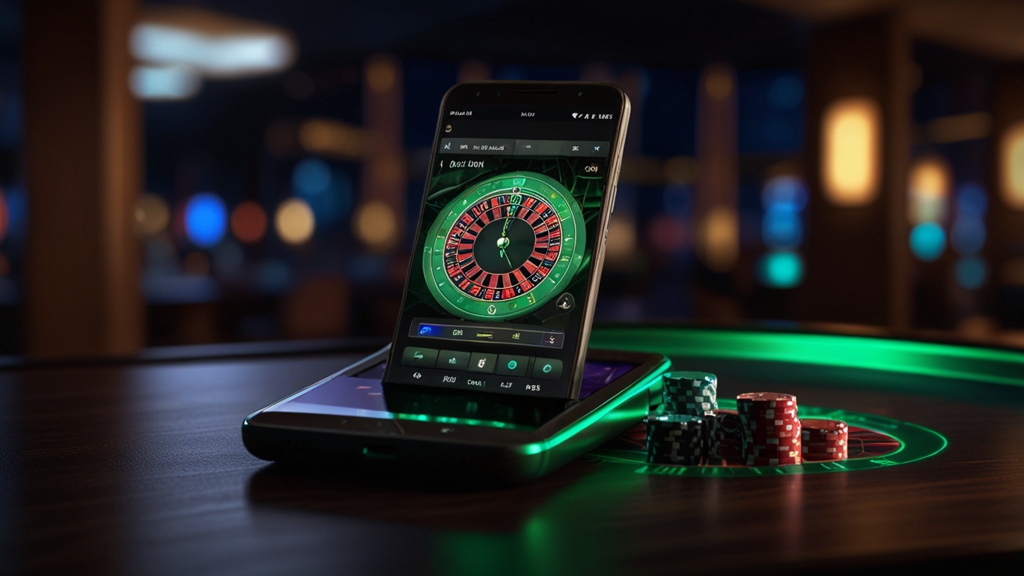 Android-Smartphone mit APK-Download in dunkler Casino-Atmosphäre