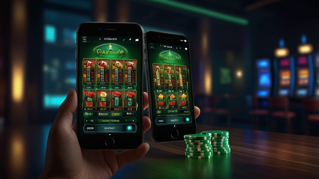 Smartphone mit mobiler Casino-App auf dunklem Hintergrund