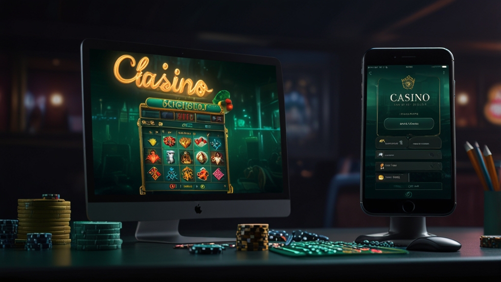 Smartphone und Desktop zeigen denselben Casino-Login in grüner Lichtstimmung